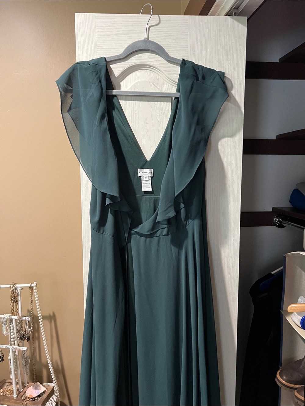 Levkoff Teal Ruffle V-Neck Maxi Dress